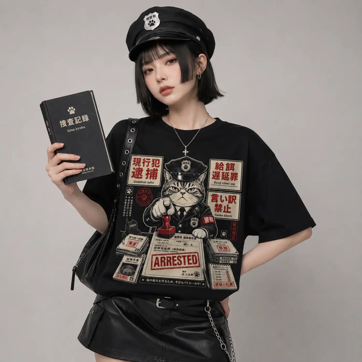 Arrested for Feeding the Cat Late Japanese Police Cat T-Shirt
