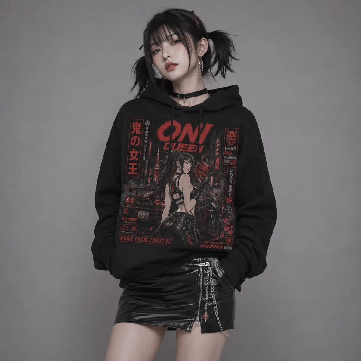 Oni Queen Born From Chaos Japanese Street Racing Hoodie