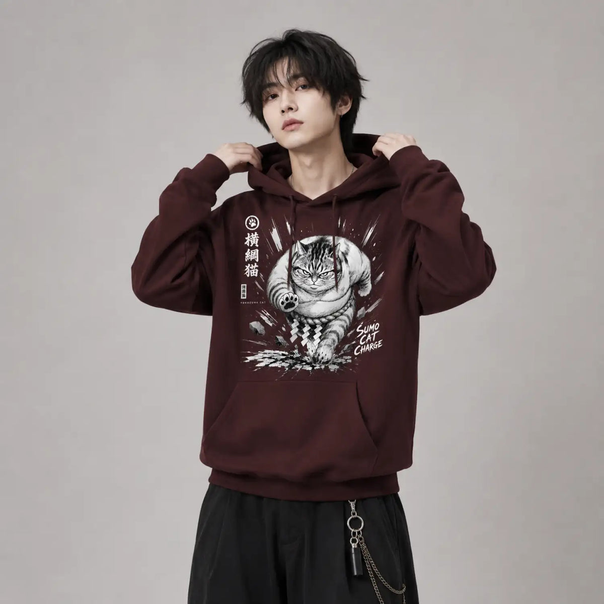 Sumo Cat Charge Japanese Hoodie