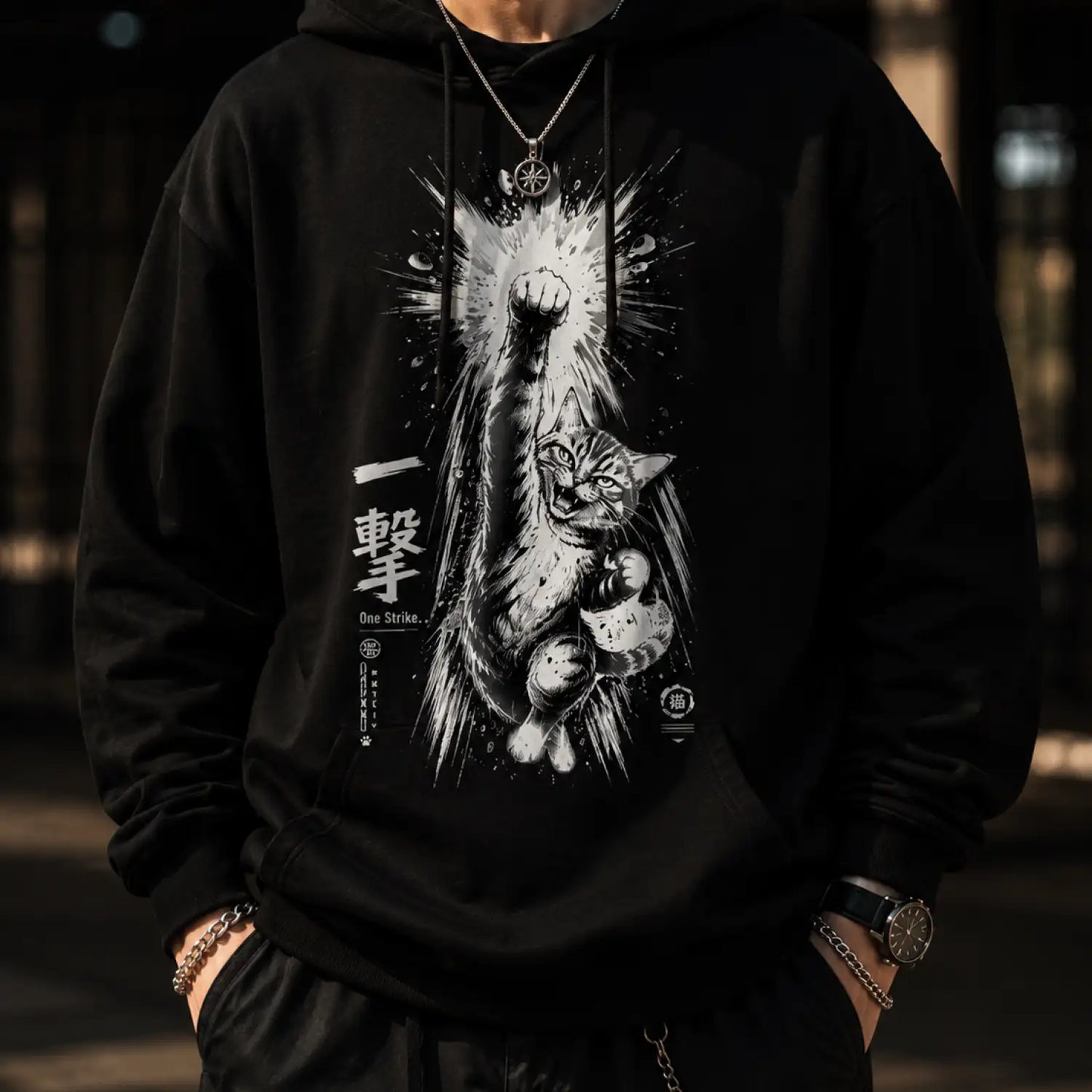 One Strike Japanese Cat Hoodie