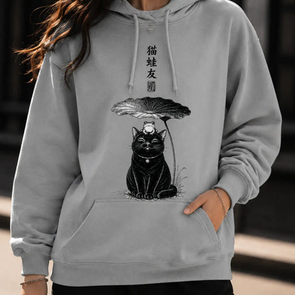 Japanese Cat and Frog Friendship Hoodie