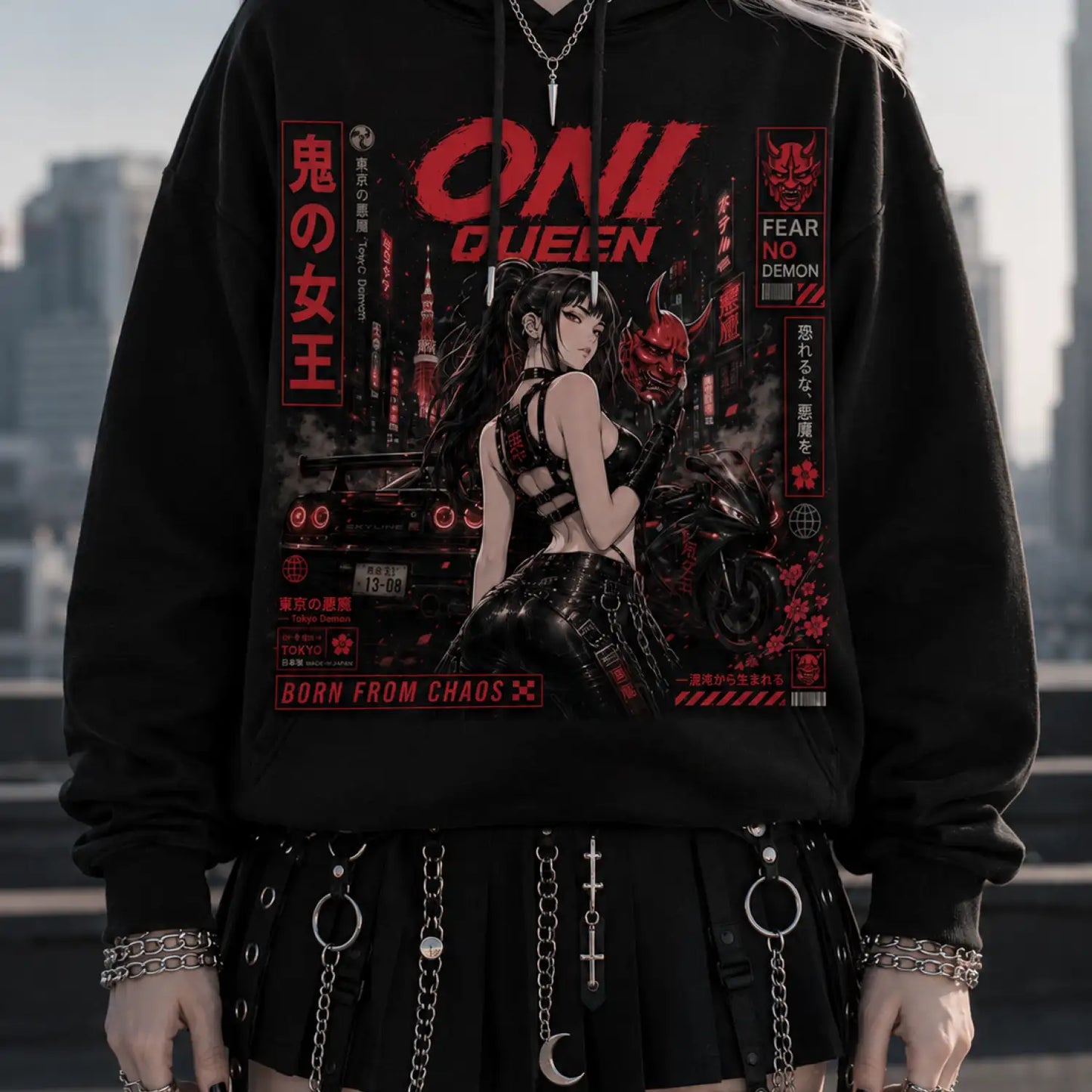 Oni Queen Born From Chaos Japanese Street Racing Hoodie
