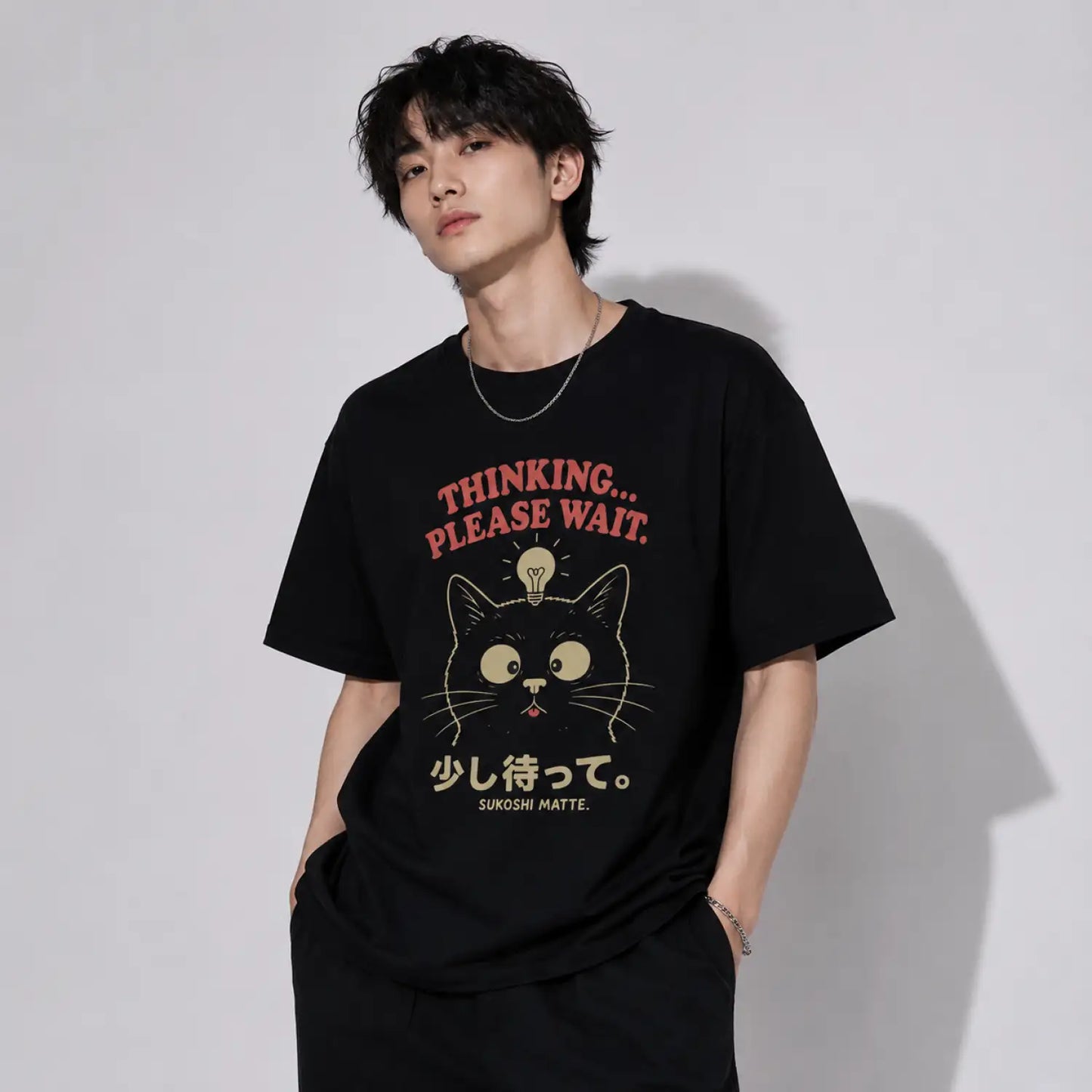 Thinking Please Wait Japanese Cat T-Shirt