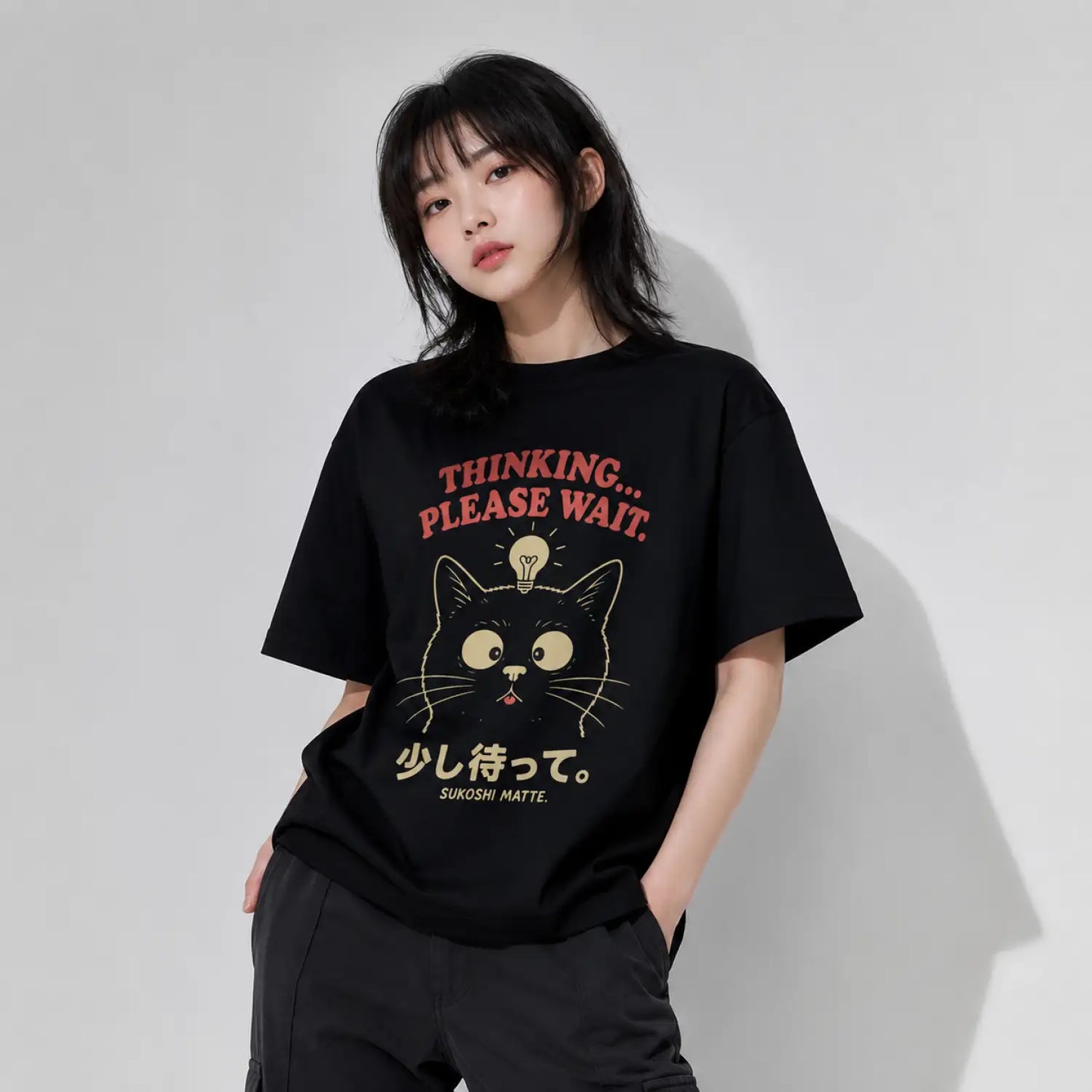 Thinking Please Wait Japanese Cat T-Shirt