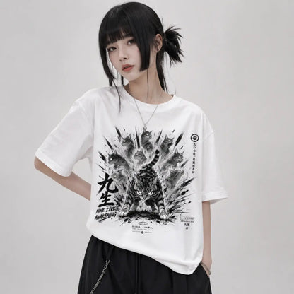Nine Lives Awakening Japanese Cat T-Shirt