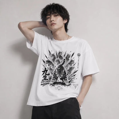 Nine Lives Awakening Japanese Cat T-Shirt