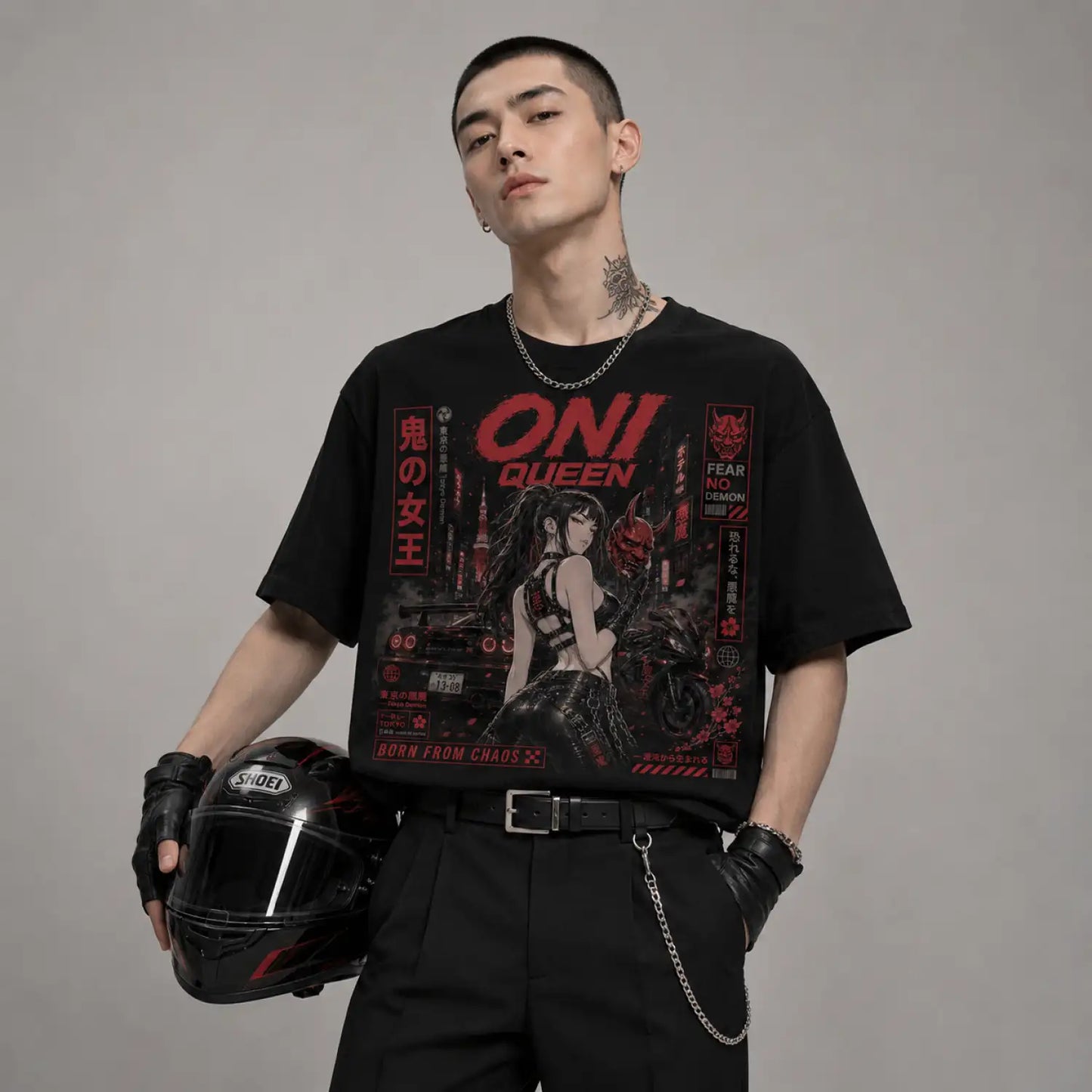 Oni Queen Born From Chaos Japanese Street Racing T-Shirt
