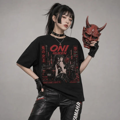 Oni Queen Born From Chaos Japanese Street Racing T-Shirt