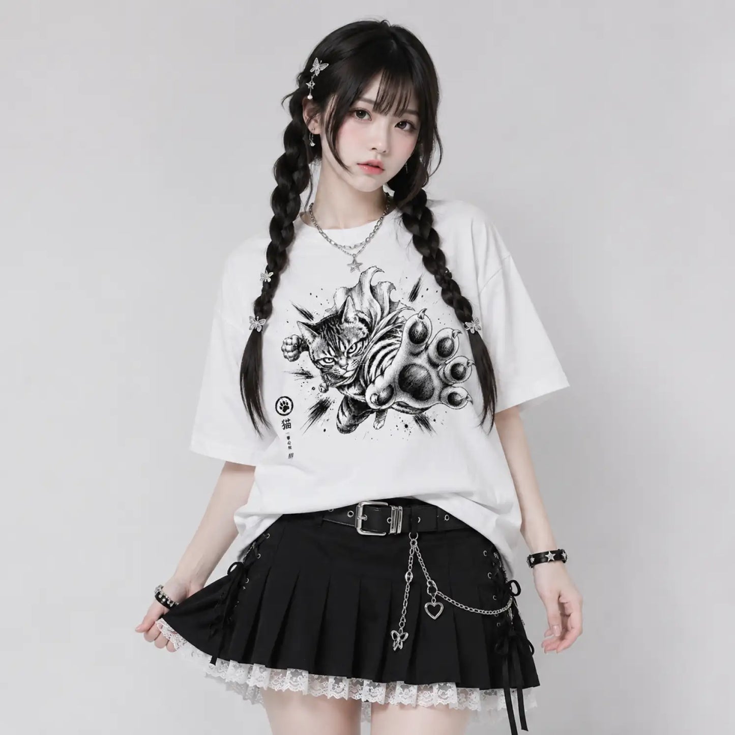 Fierce Paw Strike Japanese Cat T-Shirt