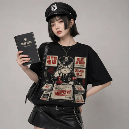 Arrested for Feeding the Cat Late Japanese Police Cat T-Shirt