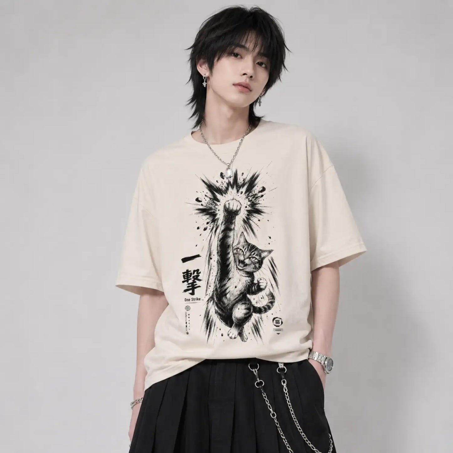 One Strike Japanese Fighting Cat T-Shirt