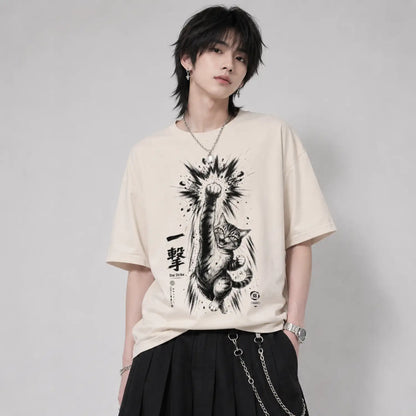 One Strike Japanese Fighting Cat T-Shirt