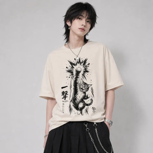 One Strike Japanese Fighting Cat T-Shirt