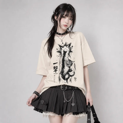 One Strike Japanese Fighting Cat T-Shirt
