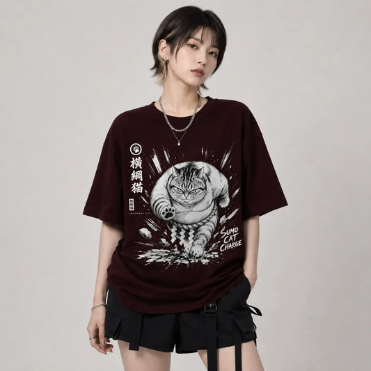 Sumo Cat Charge Japanese T-Shirt