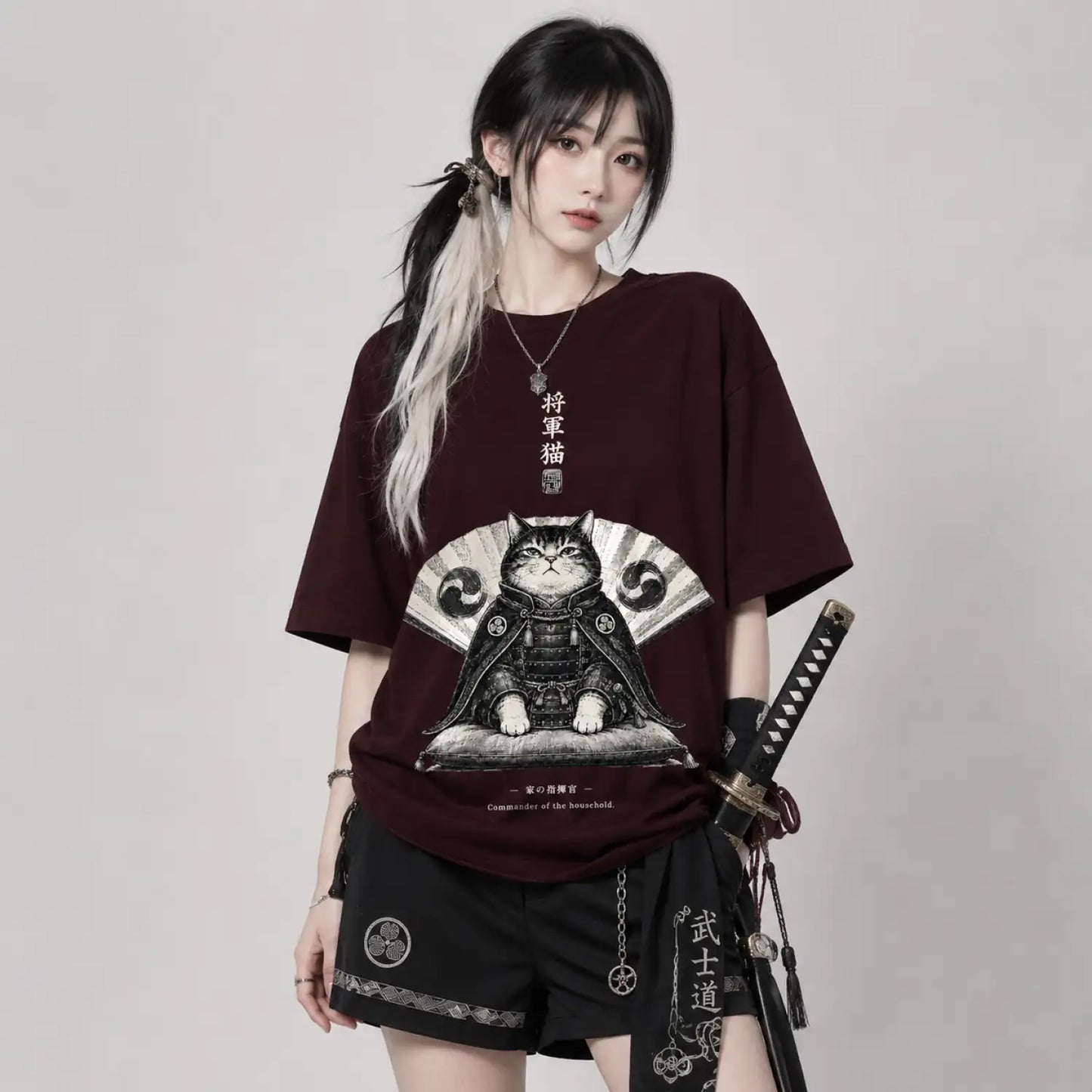 Commander of the Household Japanese Samurai Cat T-Shirt