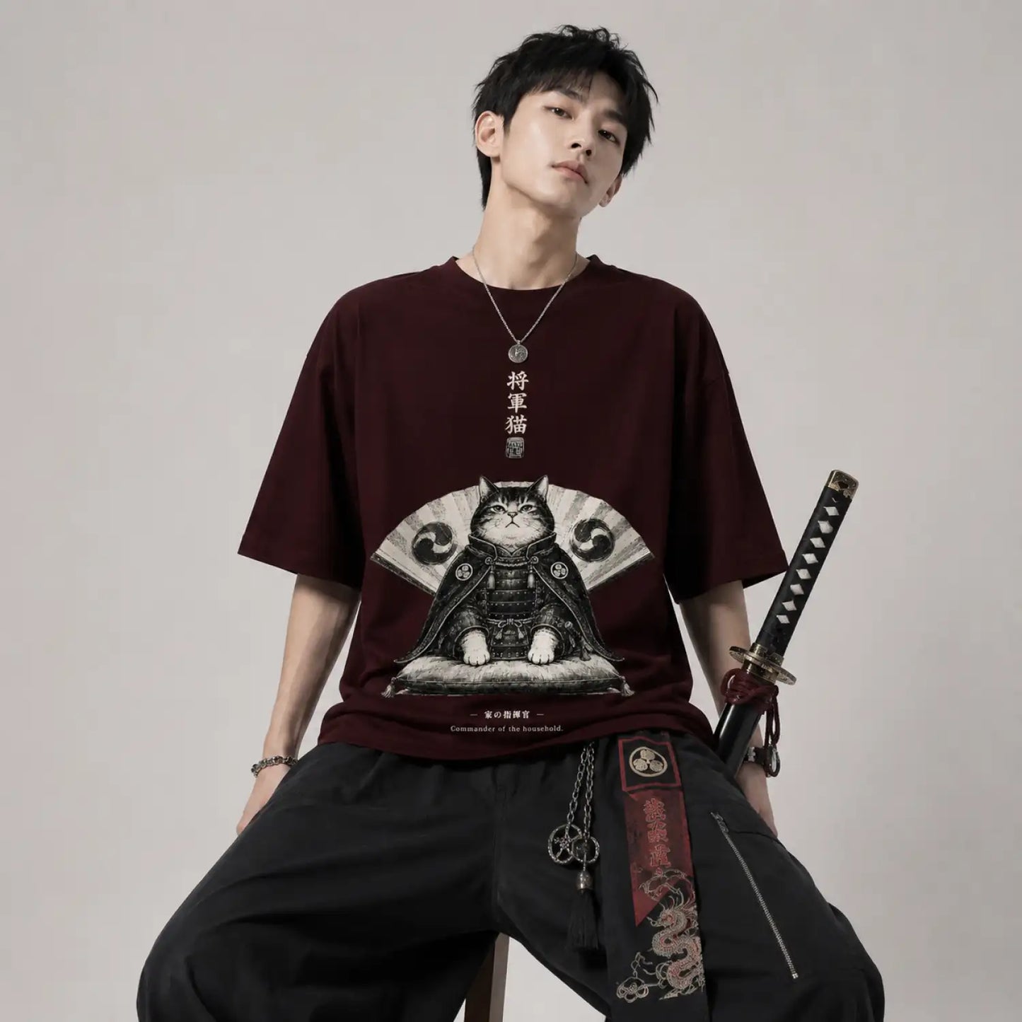 Commander of the Household Japanese Samurai Cat T-Shirt