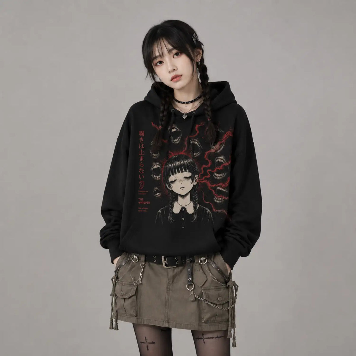 The Whispers Never Stop Japanese Horror Hoodie