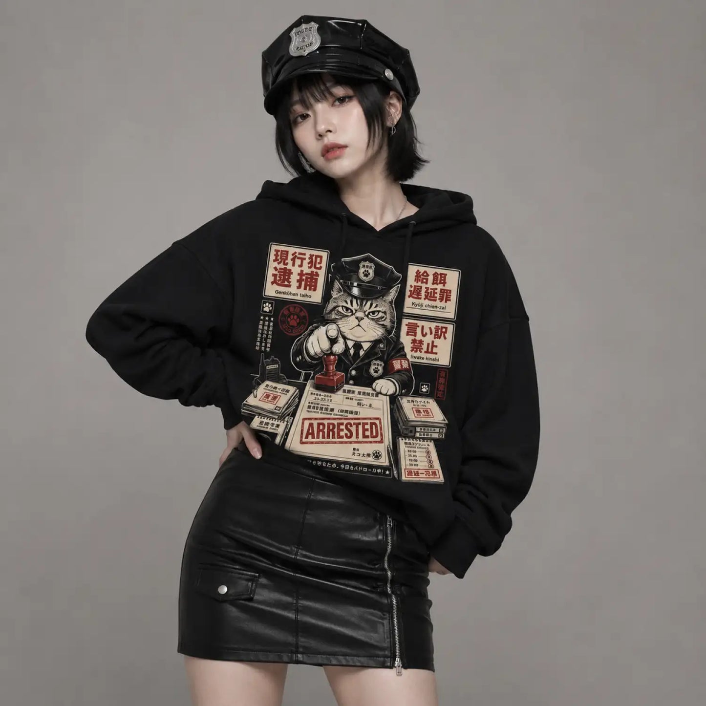 Arrested for Feeding the Cat Late Japanese Police Cat Hoodie