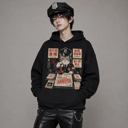 Arrested for Feeding the Cat Late Japanese Police Cat Hoodie