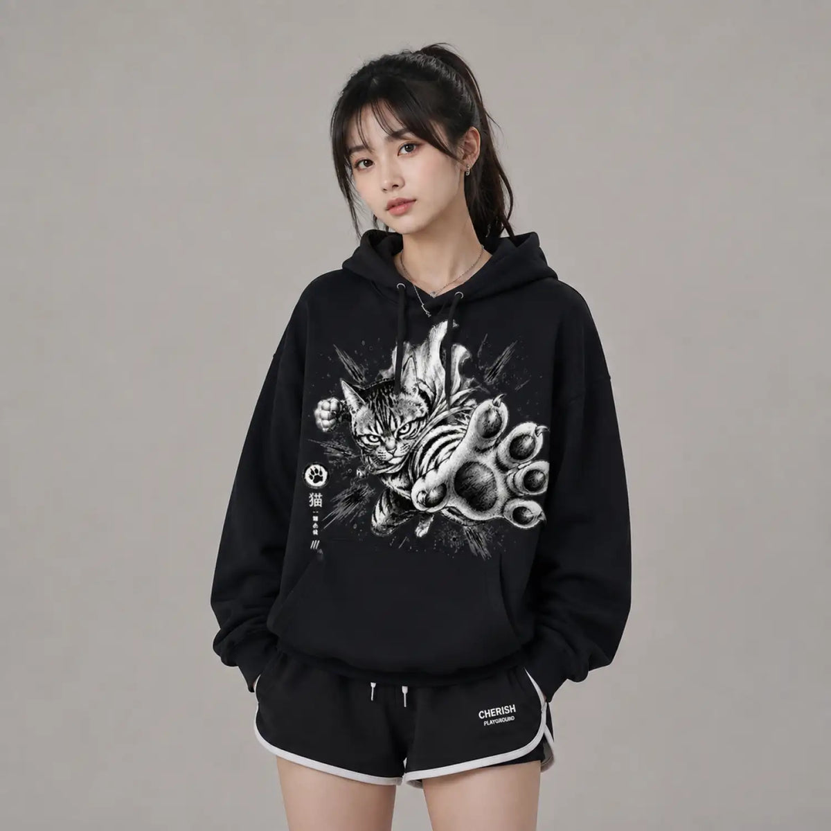 Nine Claws Awakening Japanese Cat Hoodie