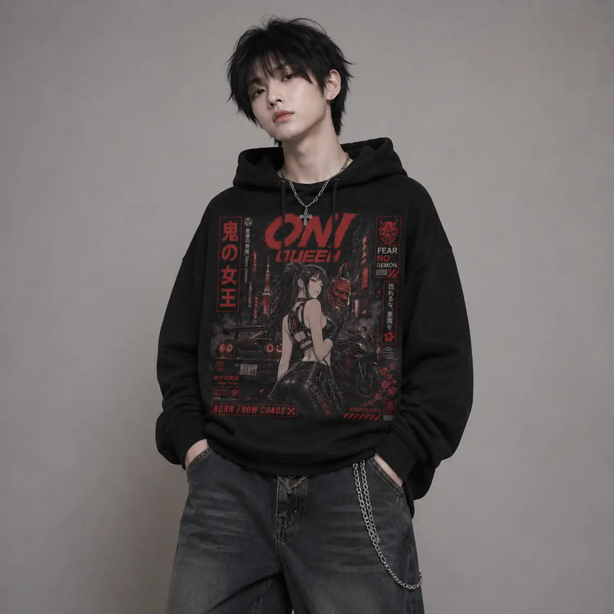 Oni Queen Born From Chaos Japanese Street Racing Hoodie