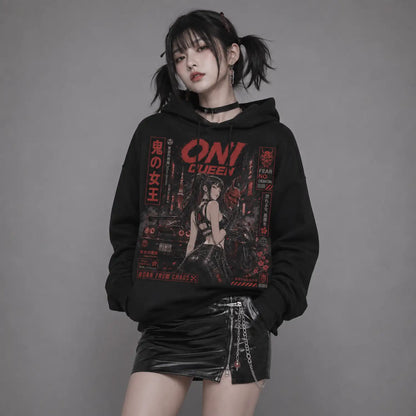 Oni Queen Born From Chaos Japanese Street Racing Hoodie