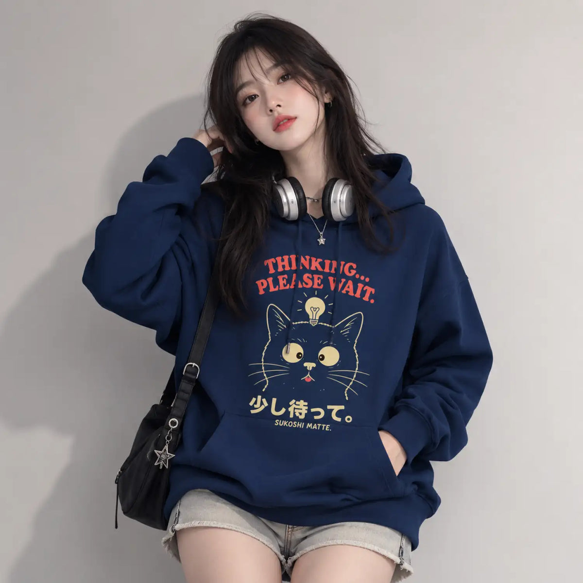 Thinking… Please Wait Japanese Cat Hoodie