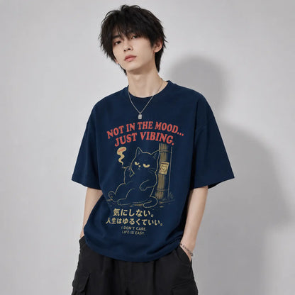 Not in the Mood Just Vibing Japanese Black Cat T-Shirt