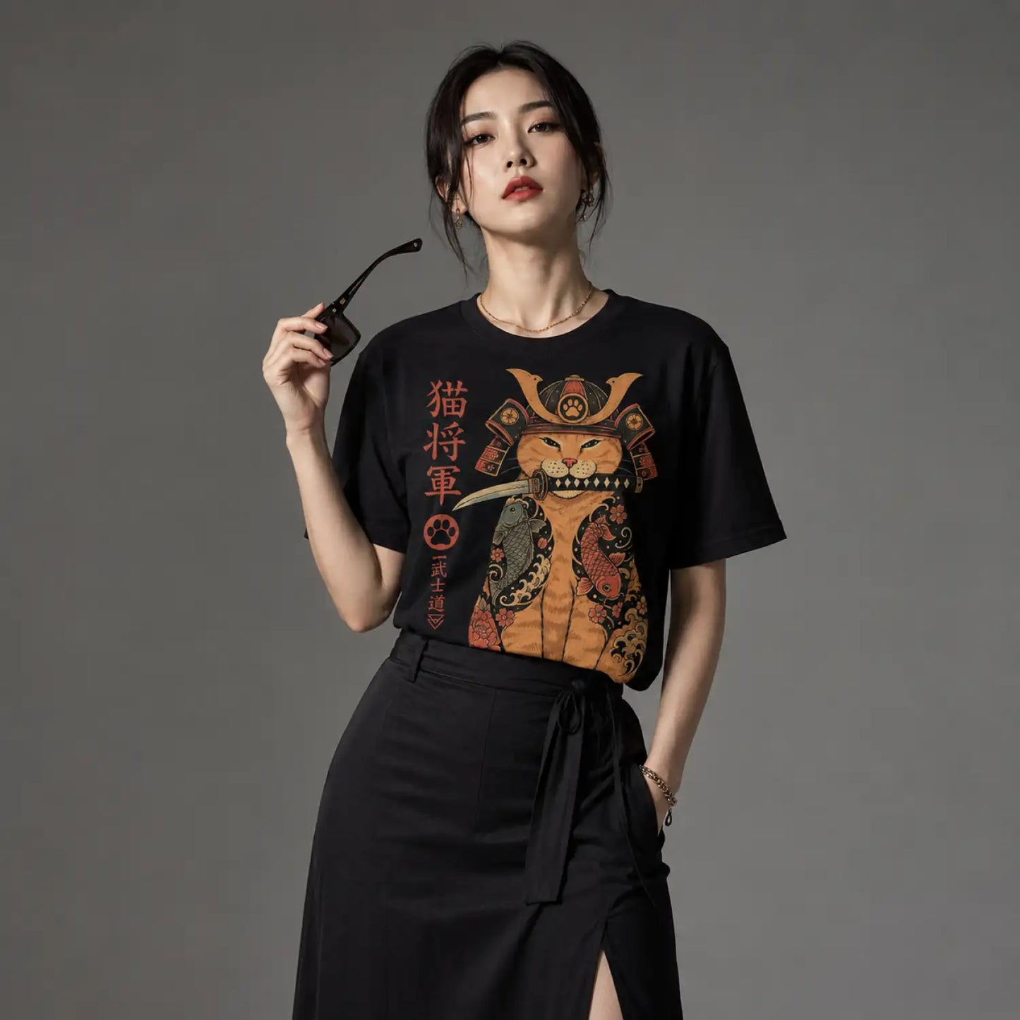 Samurai Cat General T-Shirt – Japanese Koi Warrior