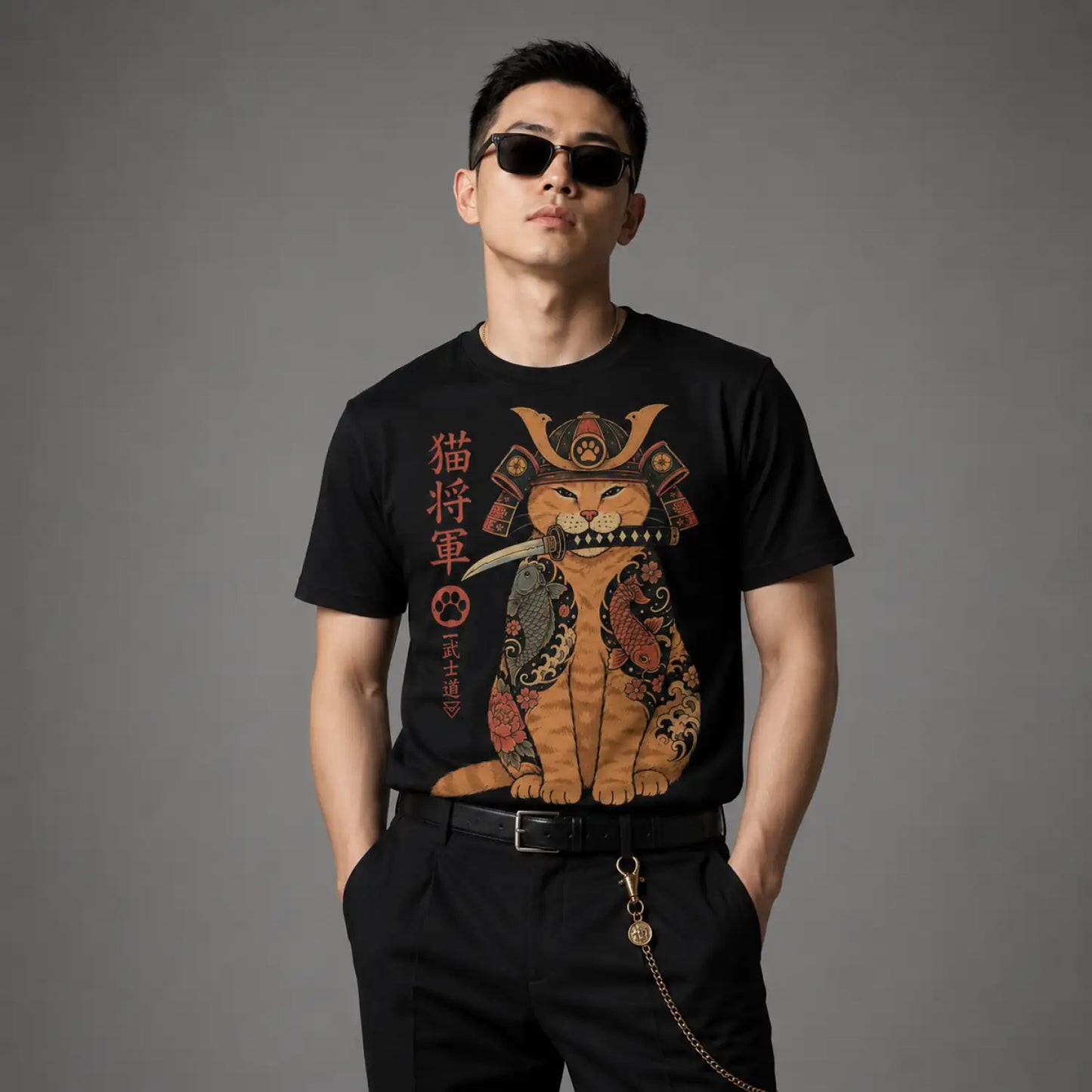 Samurai Cat General T-Shirt – Japanese Koi Warrior