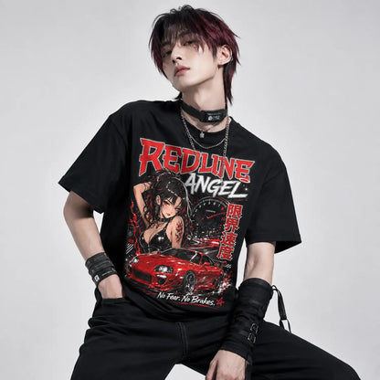 Redline Angel No Fear No Brakes Japanese Street Racing T-Shirt