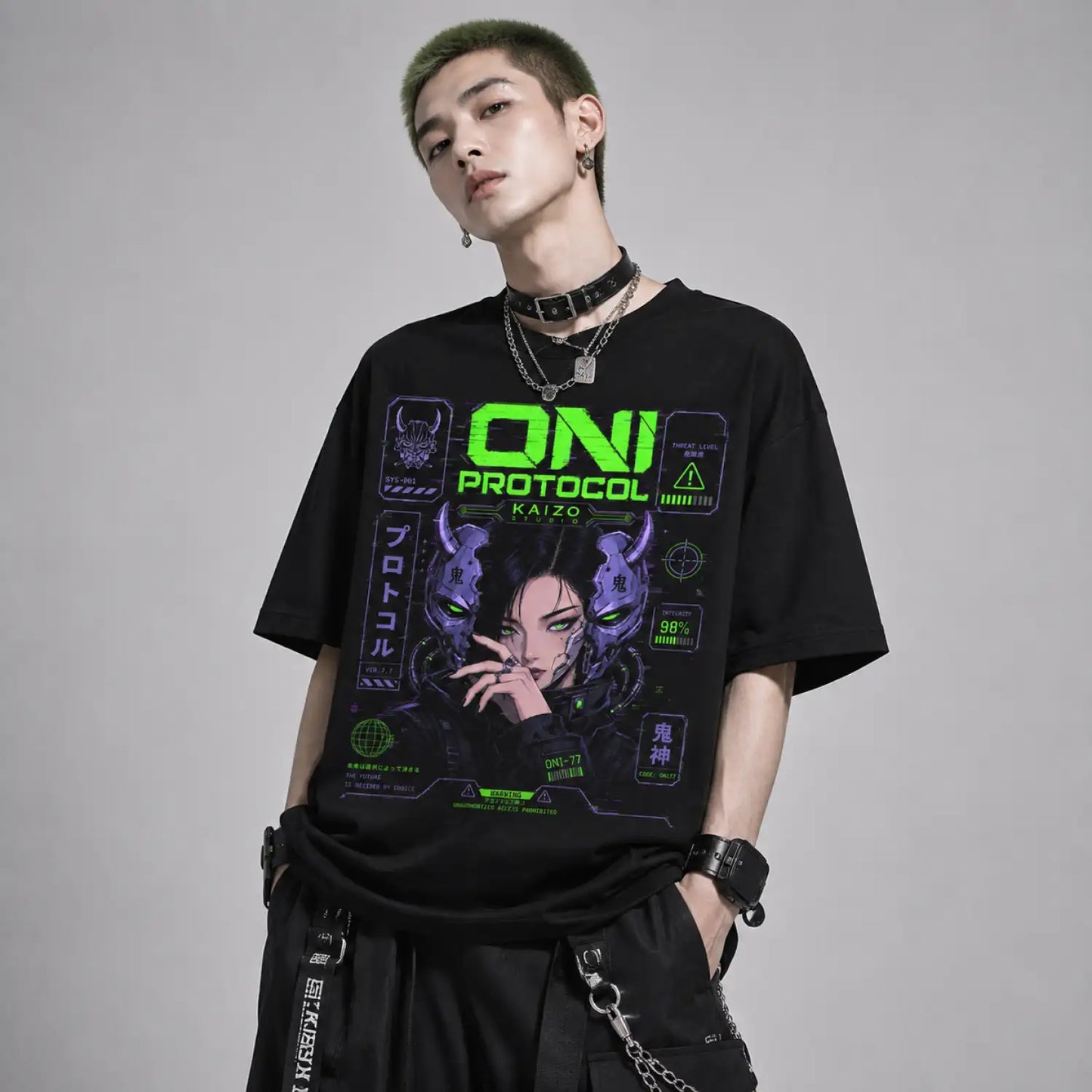 Oni Protocol Cyber Demon Japanese Techwear T-Shirt