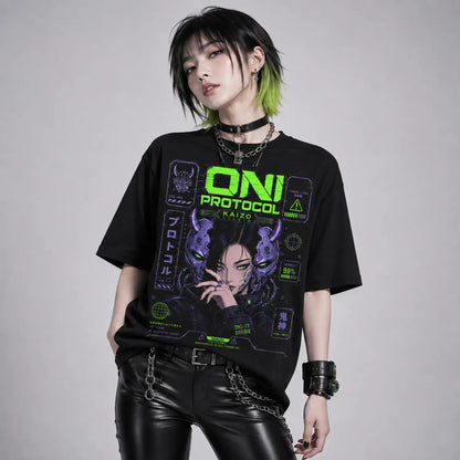 Oni Protocol Cyber Demon Japanese Techwear T-Shirt