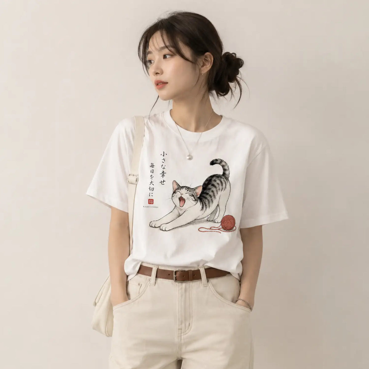 Small Happiness Japanese Cat T-Shirt