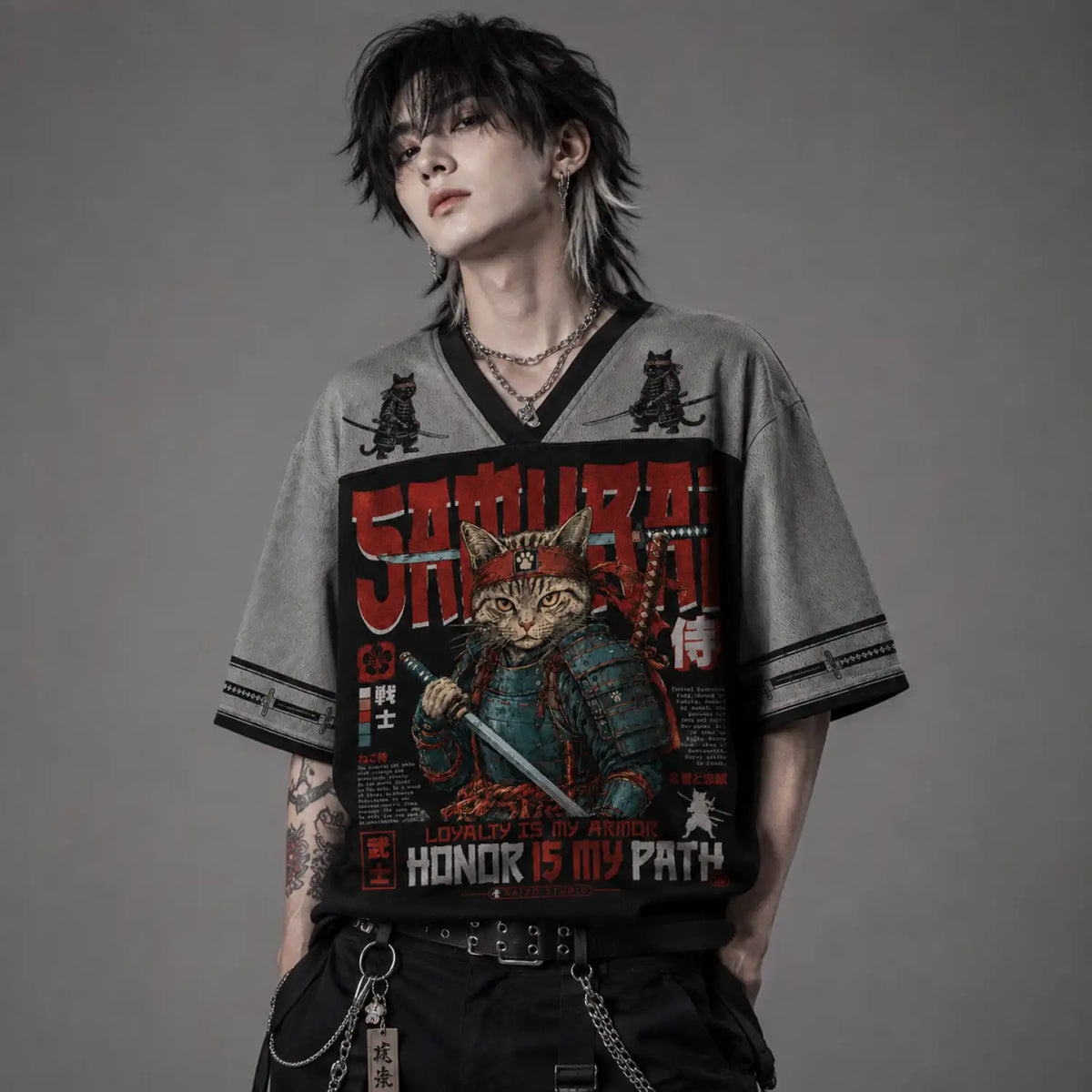 Samurai Cat Honor Is My Path Japanese Warrior Jersey