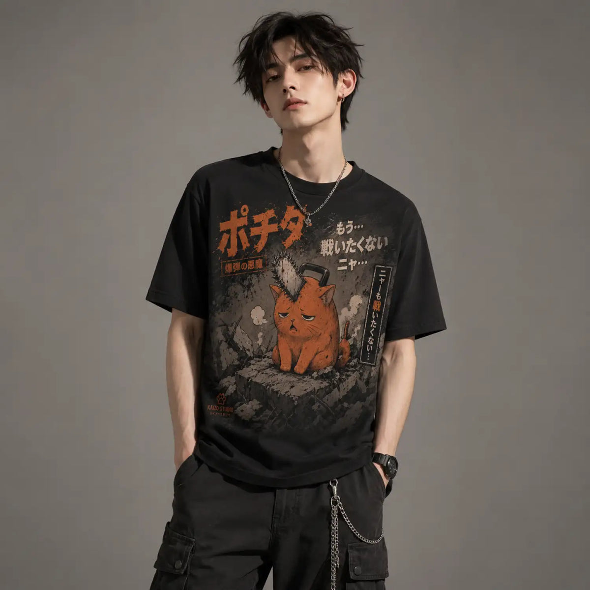 Pochita Tired Battle Cat Japanese Parody T-Shirt