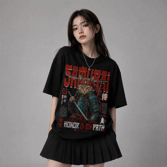 Samurai Cat Honor Is My Path Japanese T-Shirt