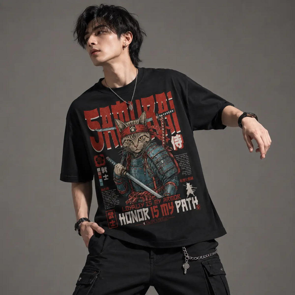 Samurai Cat Honor Is My Path Japanese T-Shirt