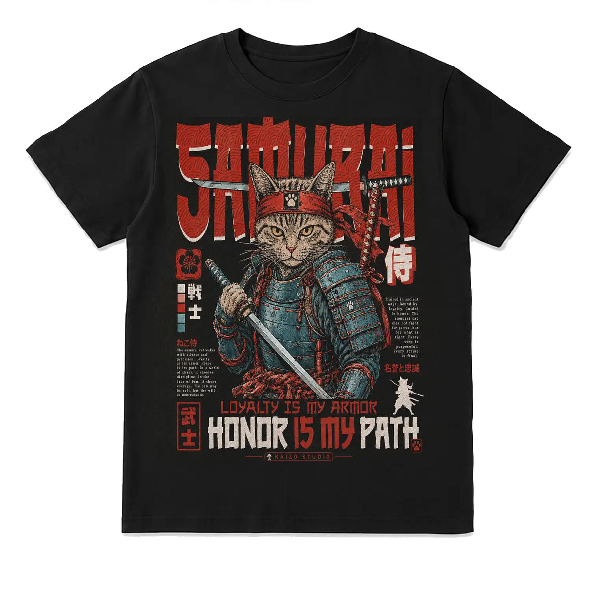 Samurai Cat Honor Is My Path Japanese T-Shirt
