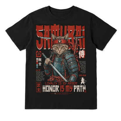 Samurai Cat Honor Is My Path Japanese T-Shirt