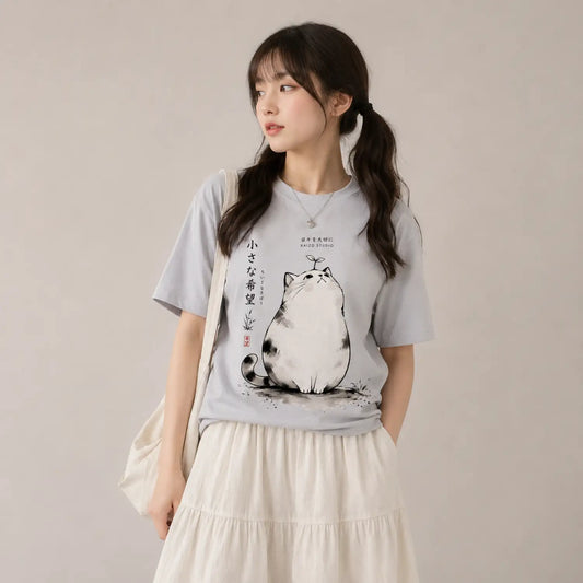 Small Hope Japanese Cat T-Shirt