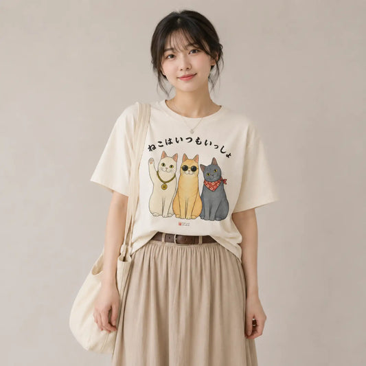 Cats Are Always Together Japanese Cat T-Shirt
