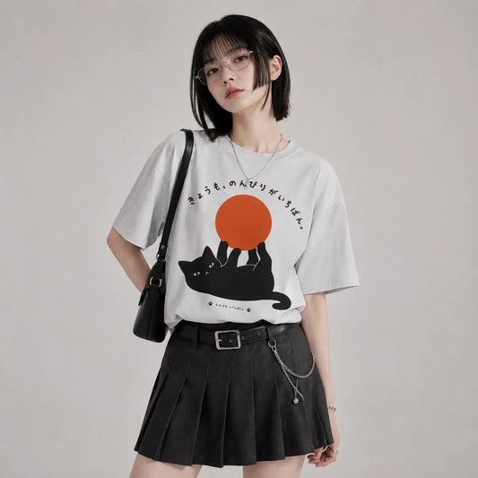 Lazy Black Cat Japanese T-Shirt