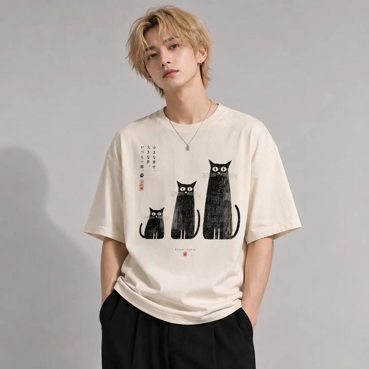 Three Black Cats Japanese T-Shirt