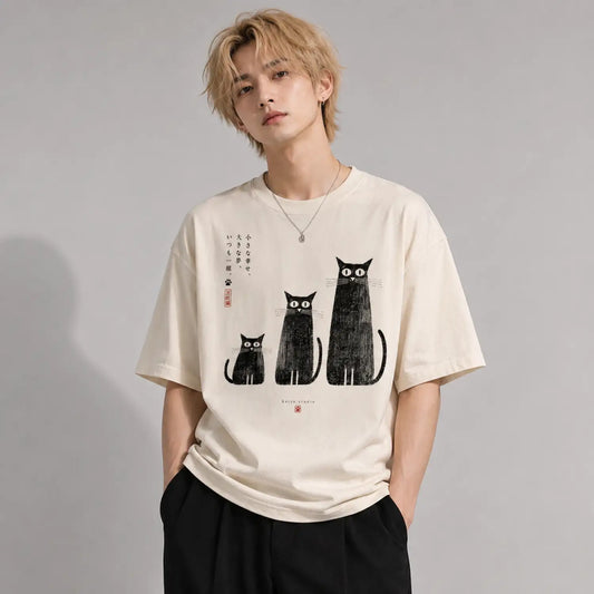 Three Black Cats Japanese T-Shirt