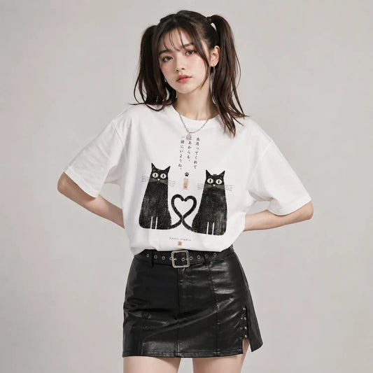 Together Forever Black Cats Japanese T-Shirt