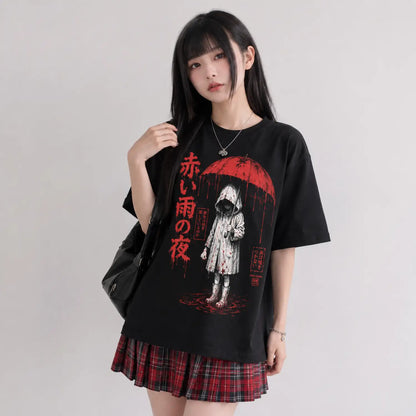 Red Rain Night Japanese Horror T-Shirtv