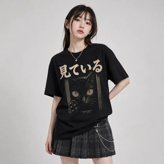 Watching Black Cat Japanese T-Shirt