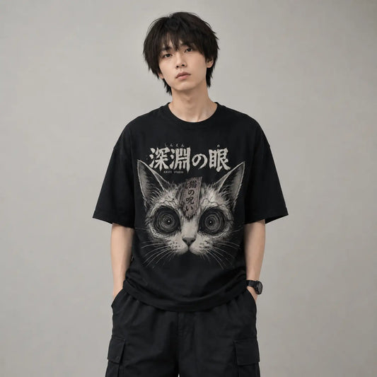Abyss Eyes Cursed Cat Japanese Horror T-Shirt